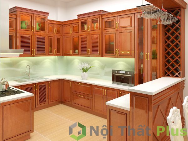 mẫu nội thất phòng bếp gỗ tự nhiên