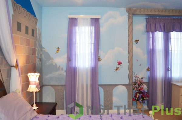 mẫu nội thất phòng trẻ màu tím
